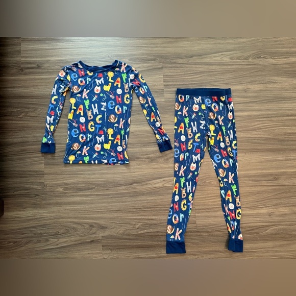 Little Sleepies Bamboo Blue Alphabet Kids Long Sleeve Pajama Set size 5/6 - Picture 5 of 8